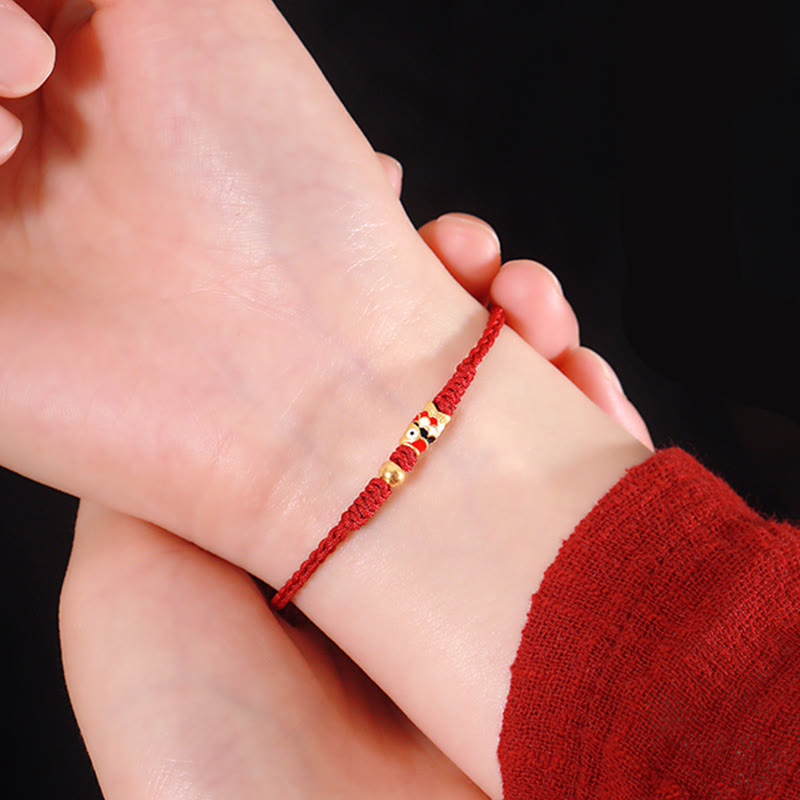 Buddha Stones 999 Gold Luck Koi Fish Handcrafted Braided String Bracelet - image 9