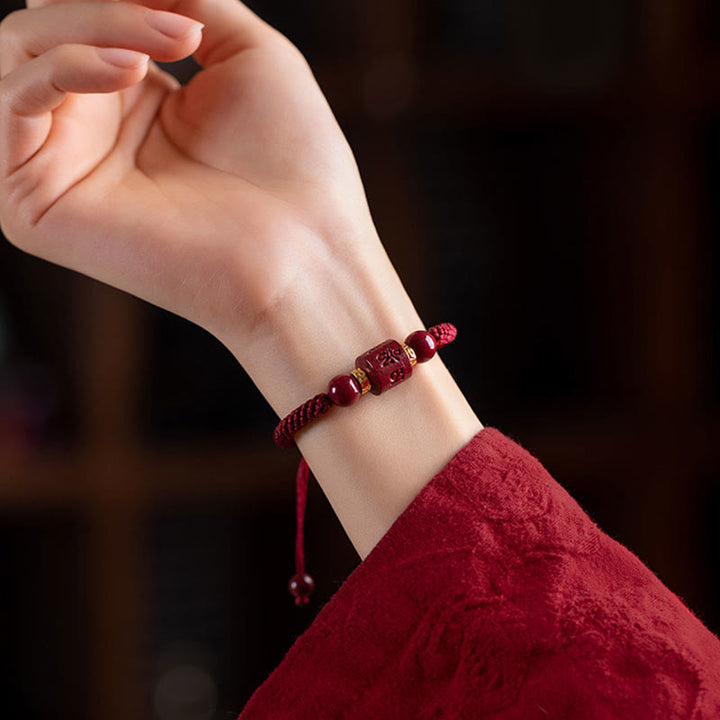 Buddha Stones Tibet Cinnabar Om Mani Padme Hum Engraved Blessing Braided Bracelet - image 6