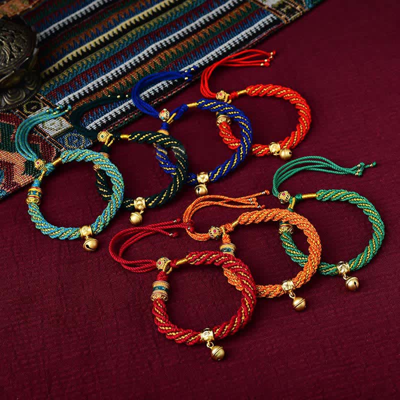Buddha Stones Tibetan Handmade Luck Protection Thangka Prayer Wheel Bell Charm Braid String Bracelet - image 13