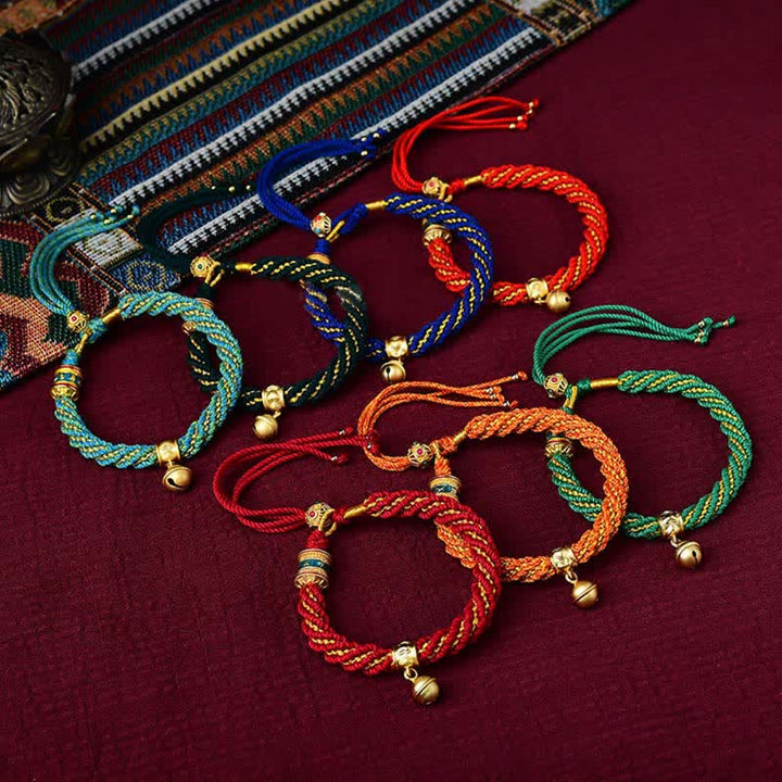 Buddha Stones Tibetan Handmade Luck Protection Thangka Prayer Wheel Bell Charm Braid String Bracelet - image 13