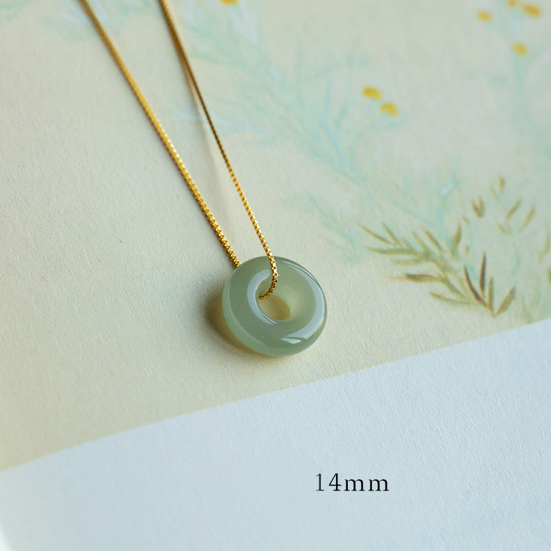 Buddha Stones Natural Round Jade Peace Buckle Luck Abundance Necklace Pendant - Jade - 14mm - image 2
