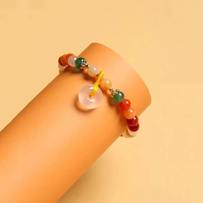 Buddha Stones 14K Gold Plated Colorful Golden Silk Jade Peace Buckle Wealth Bracelet - image 3