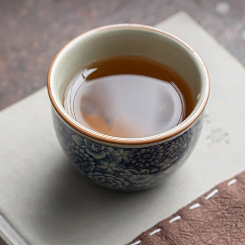 Buddha Stones Blue Lotus Peach Blossom Chrysanthemum Design Ceramic Teacup Kung Fu Tea Cups - image 5