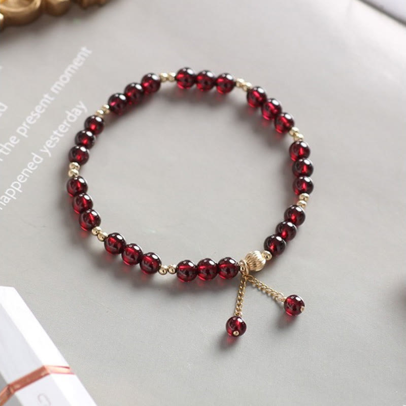 Buddha Stones 14K Gold Natural Garnet Calm Bracelet - image 2
