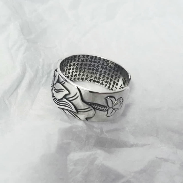 Buddha Stones 999 Sterling Silver Lotus Symbol Heart Sutra Protection Ring - image 5