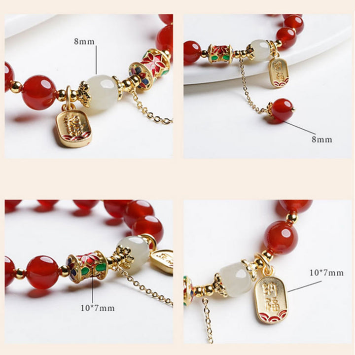 Buddha Stones Natural Red Agate Hetian Jade Fu Character Confidence Charm Bracelet - image 12
