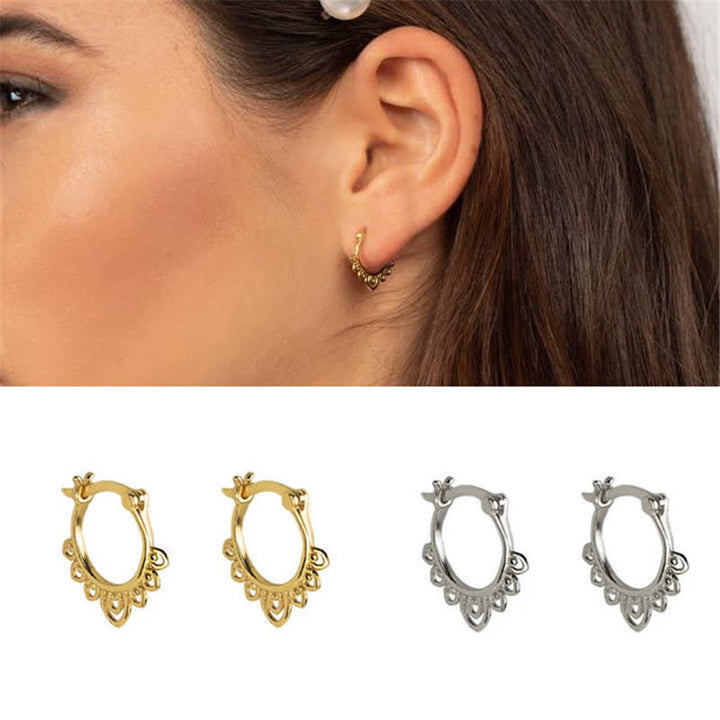 Round Lotus Flower Pattern Luck Hoop Earrings - image 3