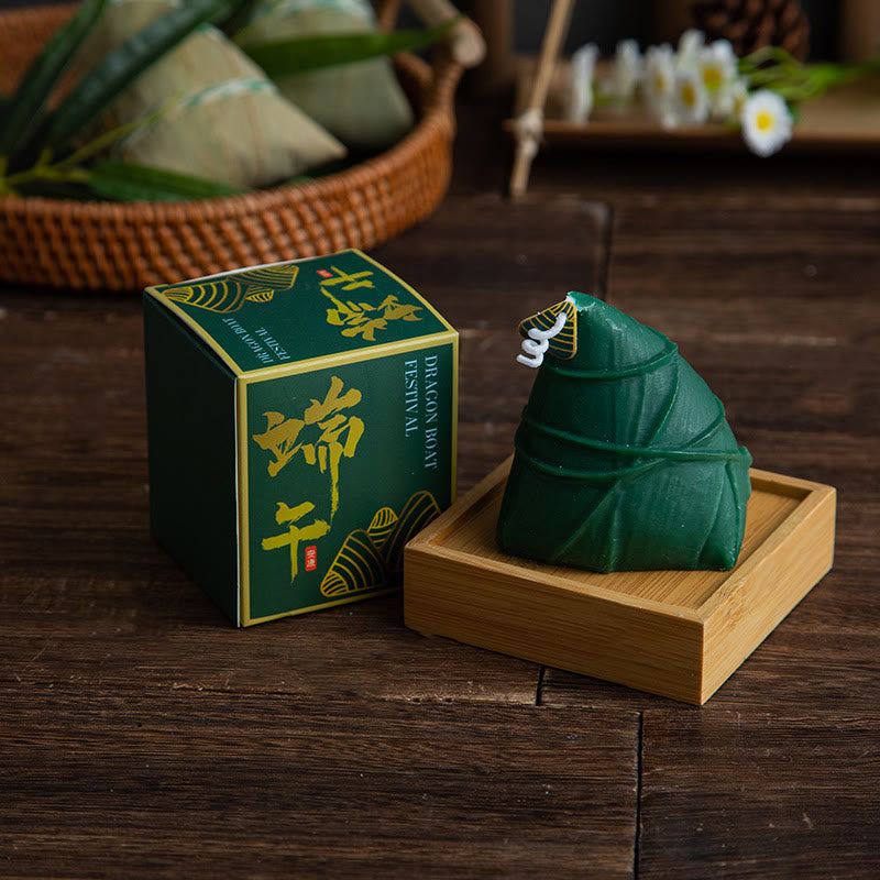 Buddha Stones Dragon Boat Festival Zongzi Pattern Scented Candle Gift For Family Friends - Dark Green(Tea Fragrance) - image 3