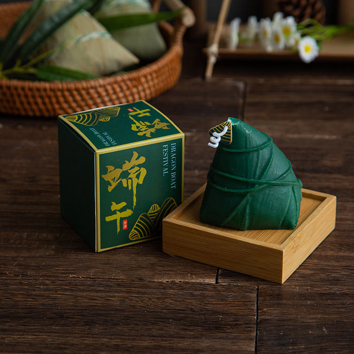 Buddha Stones Dragon Boat Festival Zongzi Pattern Scented Candle Gift For Family Friends - Dark Green(Tea Fragrance) - image 3