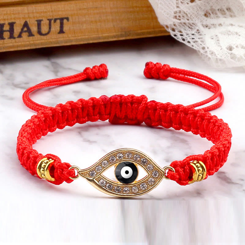 Buddha Stones Evil Eye Keep Away Evil Spirits String Bracelet - Red Black Evil Eye - Gold Border - image 1