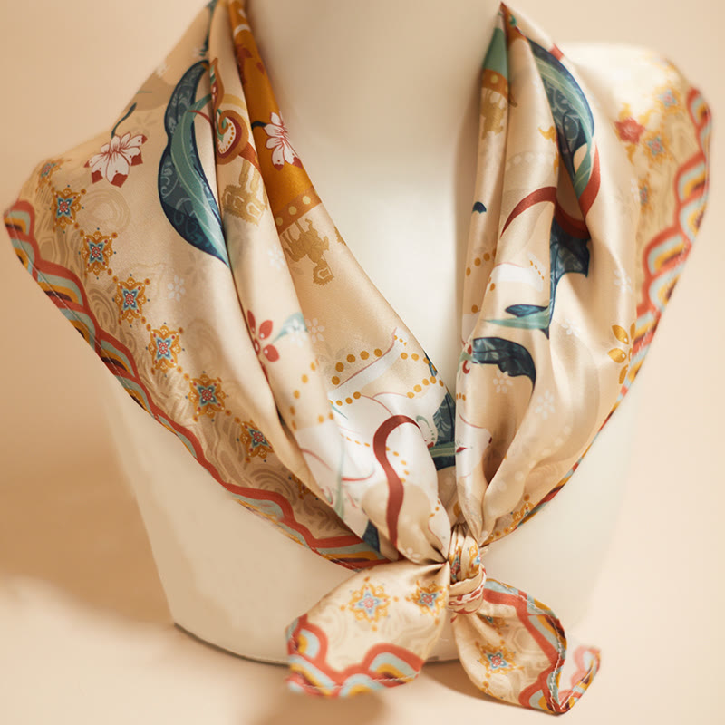 Buddha Stones Dunhuang Riyue Mountain 100% Mulberry Silk Scarf Dunhuang Shawl - 100% Mulberry Silk Scarf 65*65cm - image 0