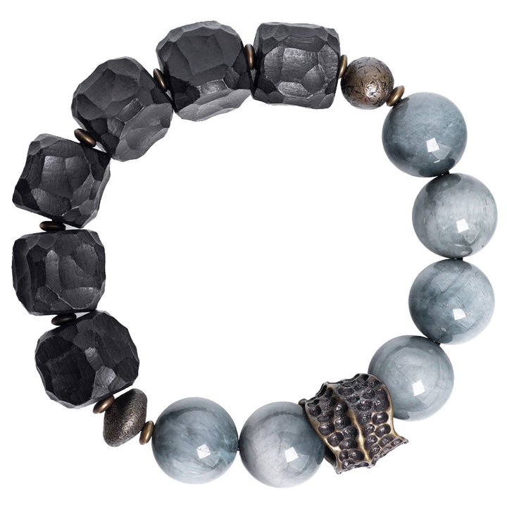 Buddha Stones Eagle's Eye Stone Ebony Wood Copper Confidence Couple Bracelet - image 12