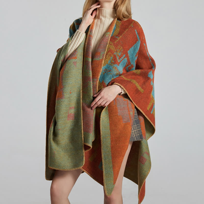 Tibetan Orange Shawl Warm Cloak Scarf - image 12