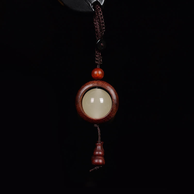 Buddha Stones Red Sandalwood Ebony Wood Green Sandalwood Luminous Lucky Bead Gourd Peace Key Chain - Red Sandalwood - image 3