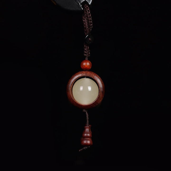Buddha Stones Red Sandalwood Ebony Wood Green Sandalwood Luminous Lucky Bead Gourd Peace Key Chain - Red Sandalwood - image 3