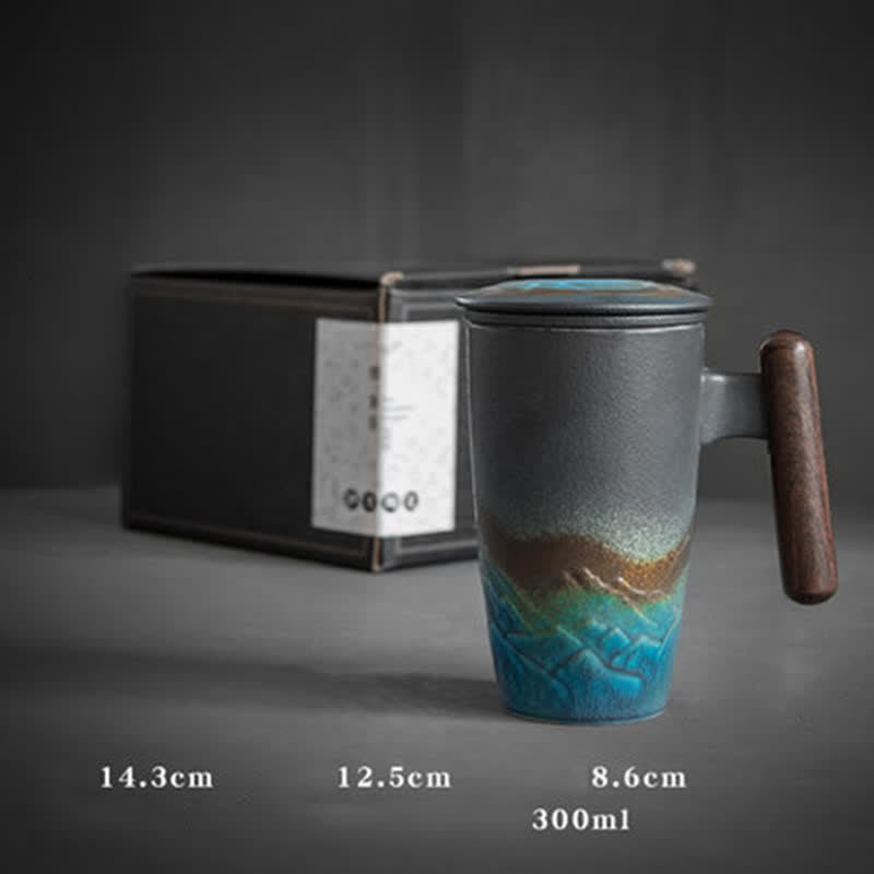 Buddha Stones Vintage Mountain Sea Ceramic Teacup Tea Cups - Blue 14.3cm*12.5cm*8.6cm*300ml - image 0