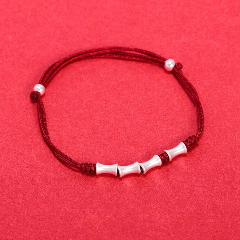 Buddha Stones 925 Sterling Silver Bamboo Design Protection Luck Braided Bracelet - Dark Red Rope(Wrist Circumference 14-19cm) - Silver Bamboo - image 15