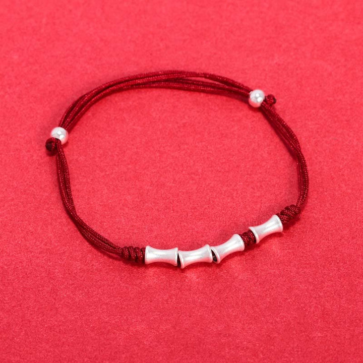 Buddha Stones 925 Sterling Silver Bamboo Design Protection Luck Braided Bracelet - Dark Red Rope(Wrist Circumference 14-19cm) - Silver Bamboo - image 15