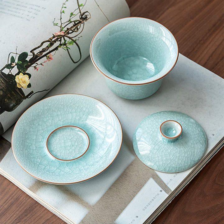 Buddha Stones Retro Green Ice Glaze Ceramic Gaiwan Sancai Teacup Kung Fu Tea Cup And Saucer With Lid - image 4