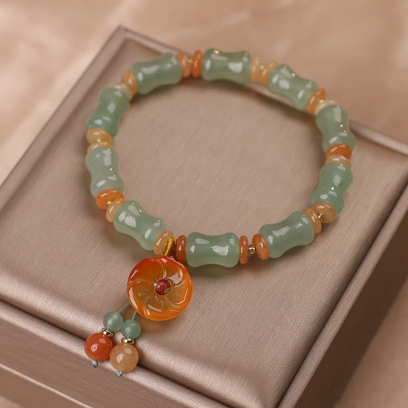 Buddha Stones Natural Jade Bamboo Flower Pattern Luck Bracelet - image 6