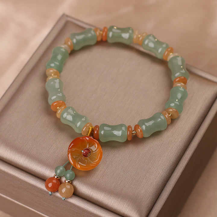 Buddha Stones Natural Jade Bamboo Flower Pattern Luck Bracelet - image 6