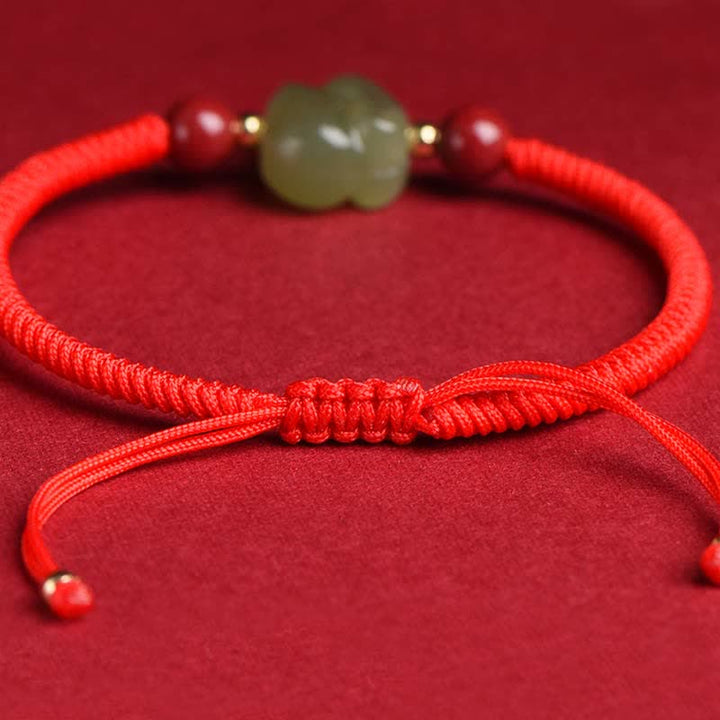 Year of the Rabbit Hetian Jade Bunny Cinnabar Beaded Abundance String Bracelet - image 6