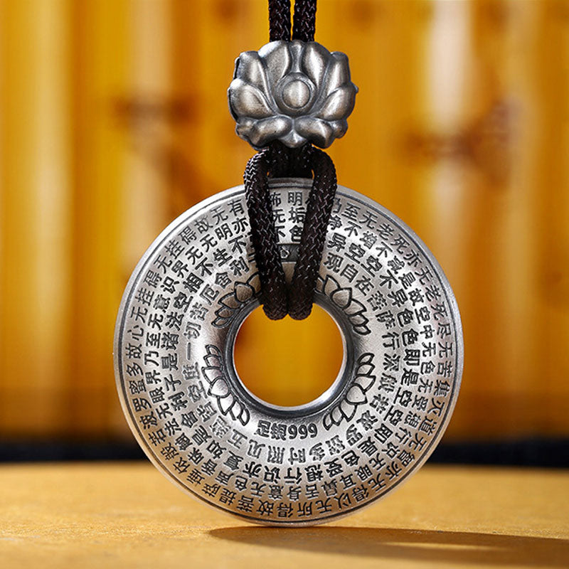 Buddha Stones 999 Sterling Silver Heart Sutra Lotus Peace Buckle Necklace Pendant - image 5
