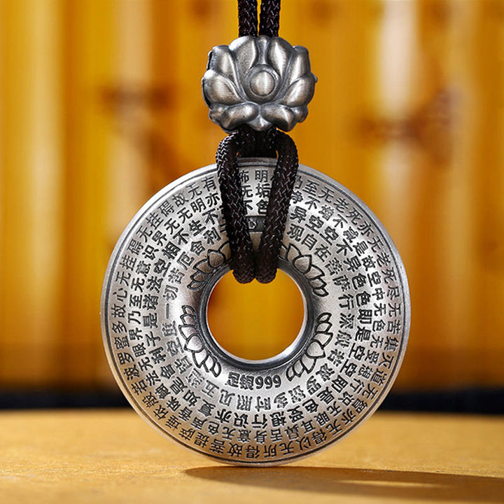 Buddha Stones 999 Sterling Silver Heart Sutra Lotus Peace Buckle Necklace Pendant - image 5