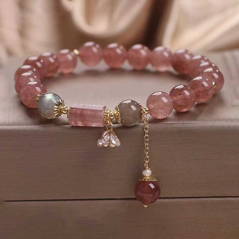 Buddha Stones Natural Strawberry Quartz Zircon Flower Positive Charm Bracelet - Strawberry Quartz(Love♥Healing)(Wrist Circumference 15-17cm) - image 0