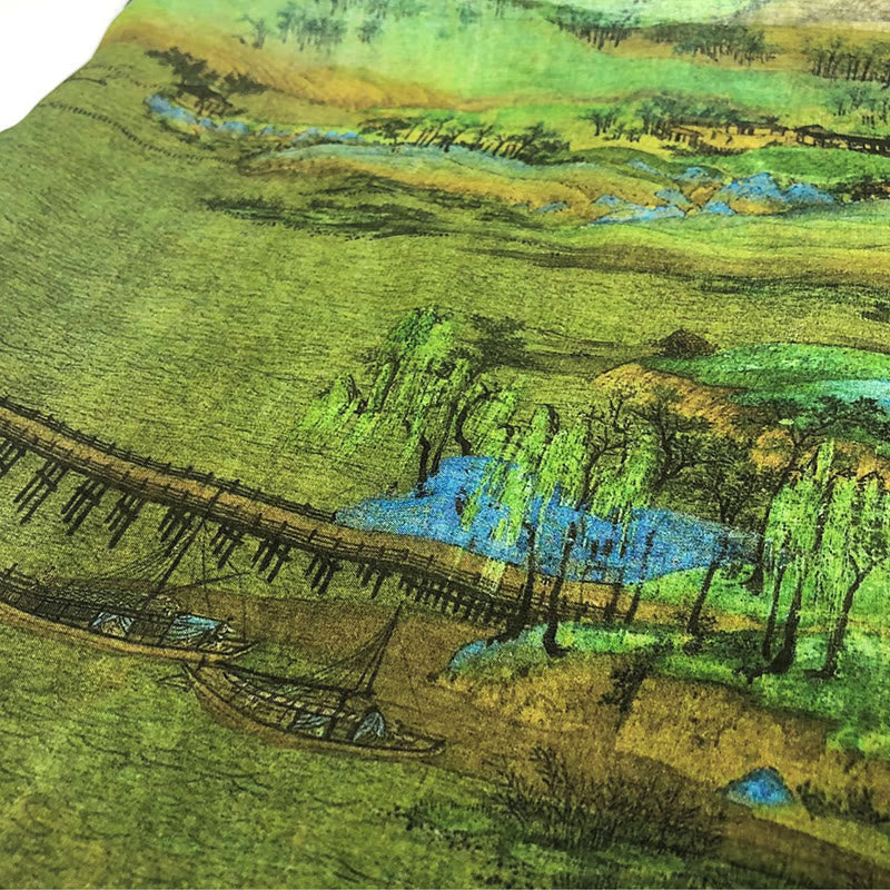 Buddha Stones A Panorama of Rivers and Mountains 100% Mulberry Silk Scarf Premium Grade 6A Silk Shawl - image 6