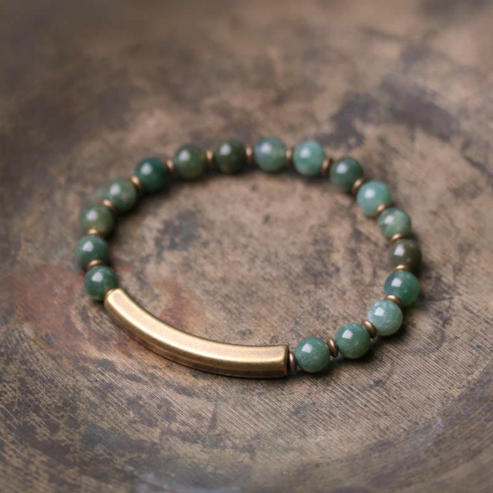 Buddha Stones Red Jasper Moss Agate Black Obsidian Crystal Copper Peace Couple Bracelet - Moss Agate Single Wrap Bracelet - 18cm - image 16