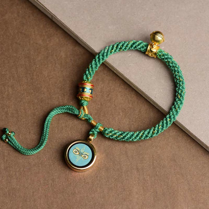 Buddha Stones Tibetan Five God Of Wealth Thangka Luck Prayer Wheel Bell Braid String Bracelet - Green God of Wealth(Wrist Circumference 14-19cm) - image 5