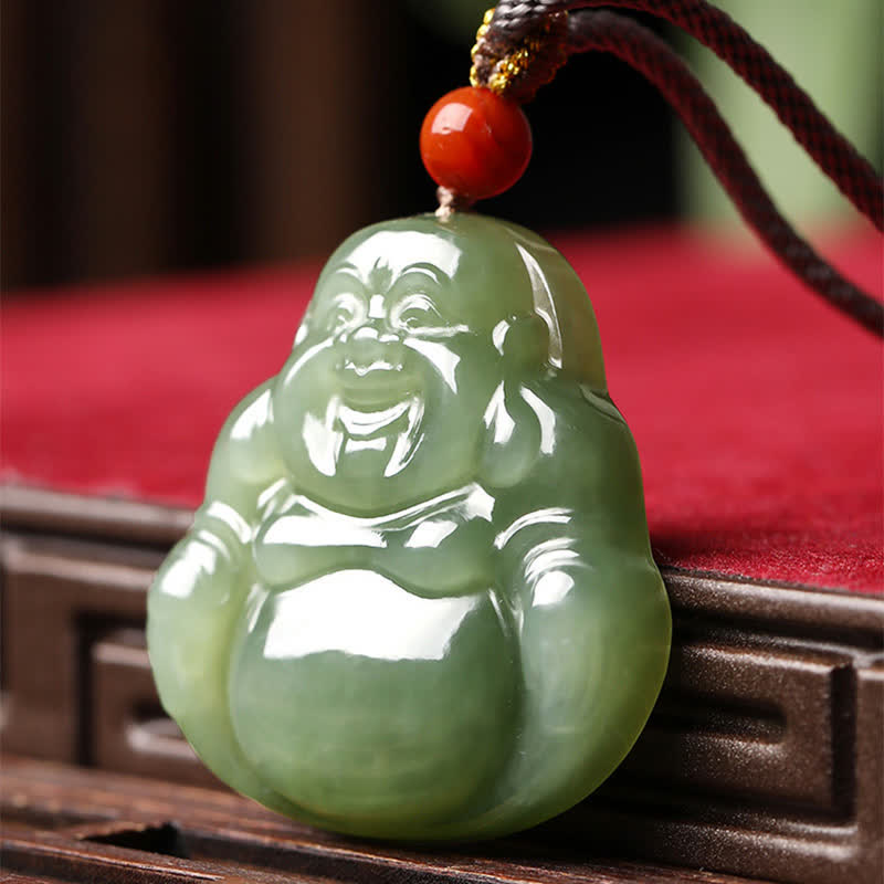Buddha Stones Laughing Buddha Hetian Jade Abundance Necklace String Pendant - image 4