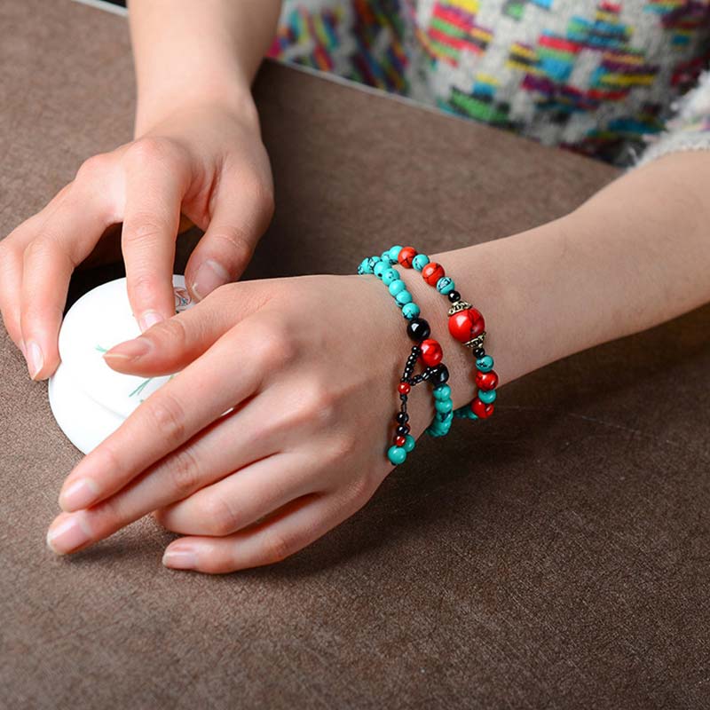 Buddha Stones Turquoise Black Onyx Red Turquoise Bead Protection Bracelet - image 2
