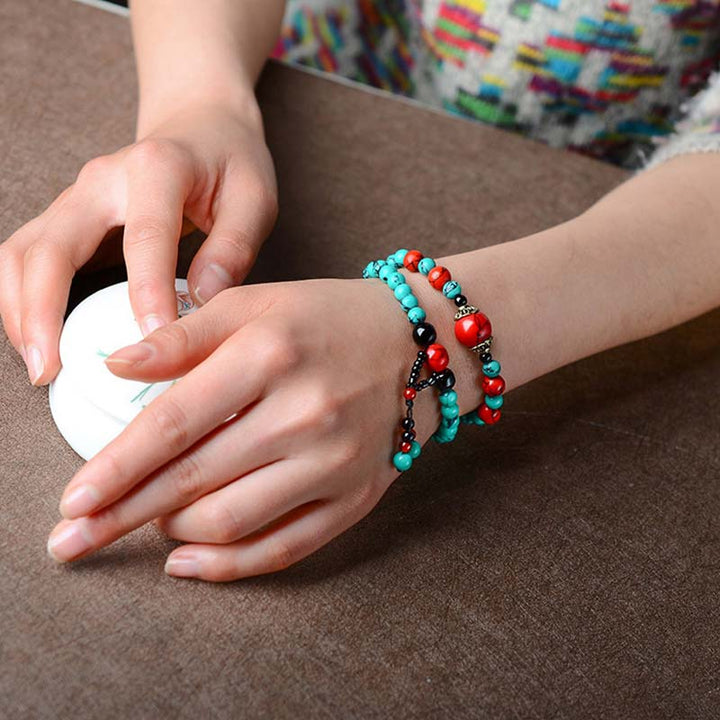 Buddha Stones Turquoise Black Onyx Red Turquoise Bead Protection Bracelet - image 2
