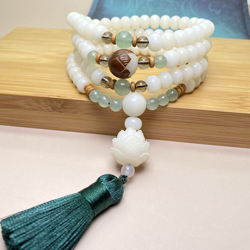 Buddha Stones White Bodhi Seed Mala 108 Beads Protection Bracelet - 8*10mm - image 4