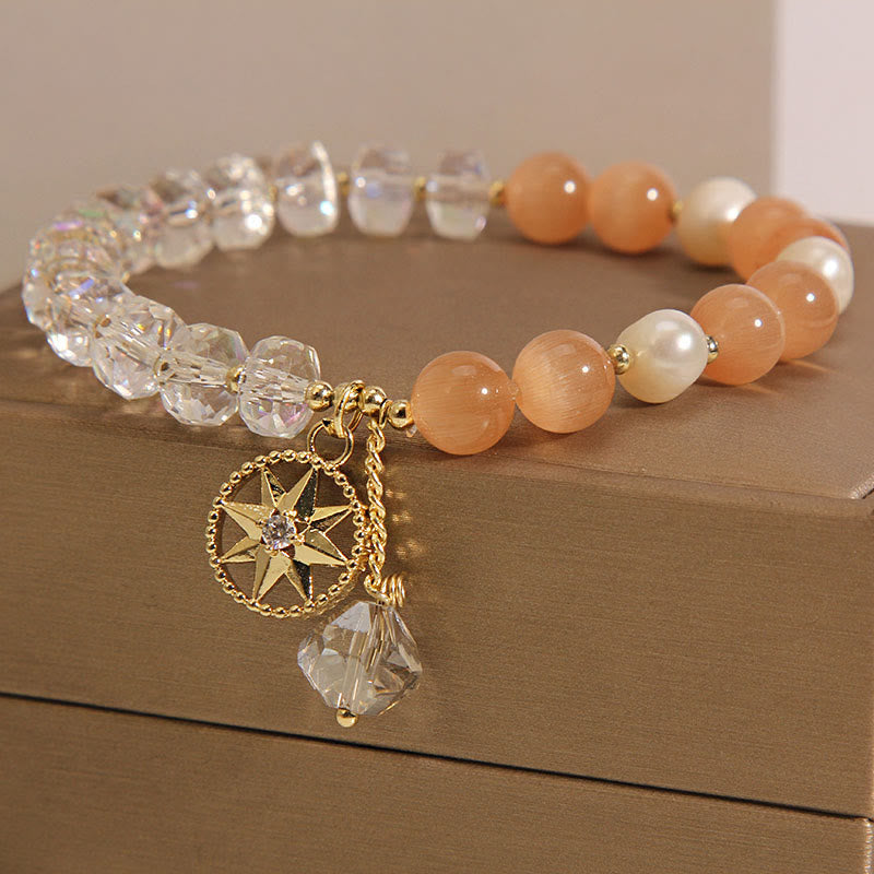 Buddha Stones Orange Cat's Eye White Crystal Star Support Bracelet - image 5
