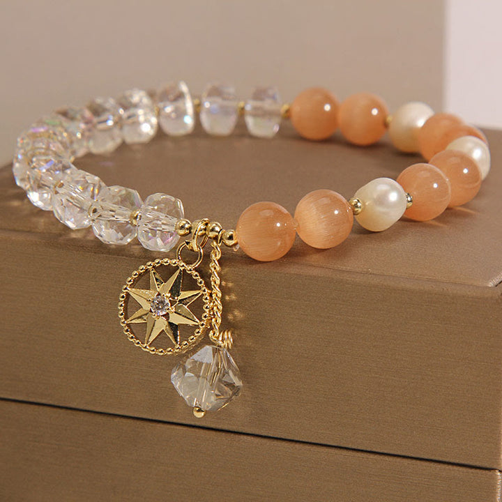Buddha Stones Orange Cat's Eye White Crystal Star Support Bracelet - image 5