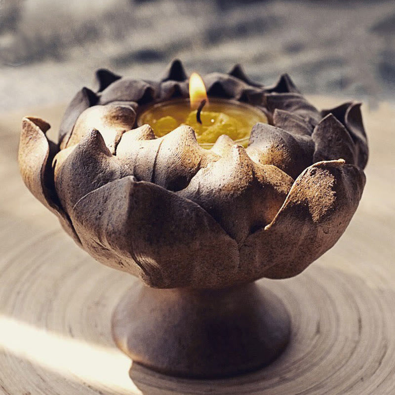 Buddha Stones Lotus Flower Ceramic Candle Holder Incense Burner Home Offering Decoration - 11*8cm - image 0