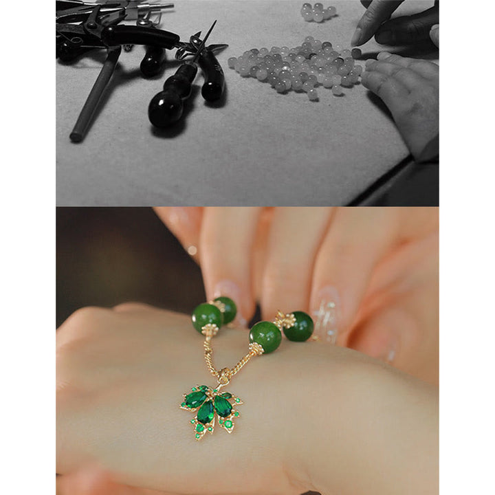 Buddha Stones 14k Gold Plated Green Chalcedony Maple Leaf Courage Strength Bracelet - image 11