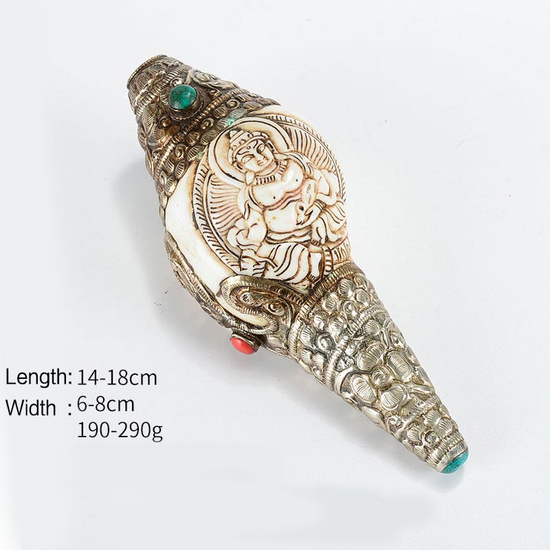 Tibetan Handmade Engraved Shankha Buddha Conch Shell Wealth Positive Decoration - Yellow God of Wealth - image 10