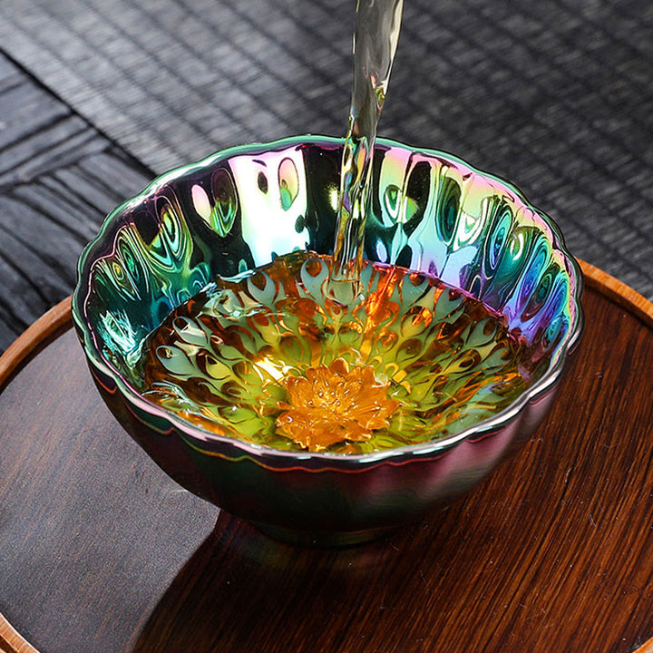 Buddha Stones Vivid Peacock Lotus Inlaid Design Colorful Chinese Jianzhan Ceramic Teacup Kung Fu Tea Cup - image 9