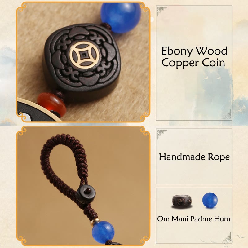 Buddha Stones PiXiu Copper Coin Ebony Wood Luck Attract Wealth Key Chain Decoration - image 12