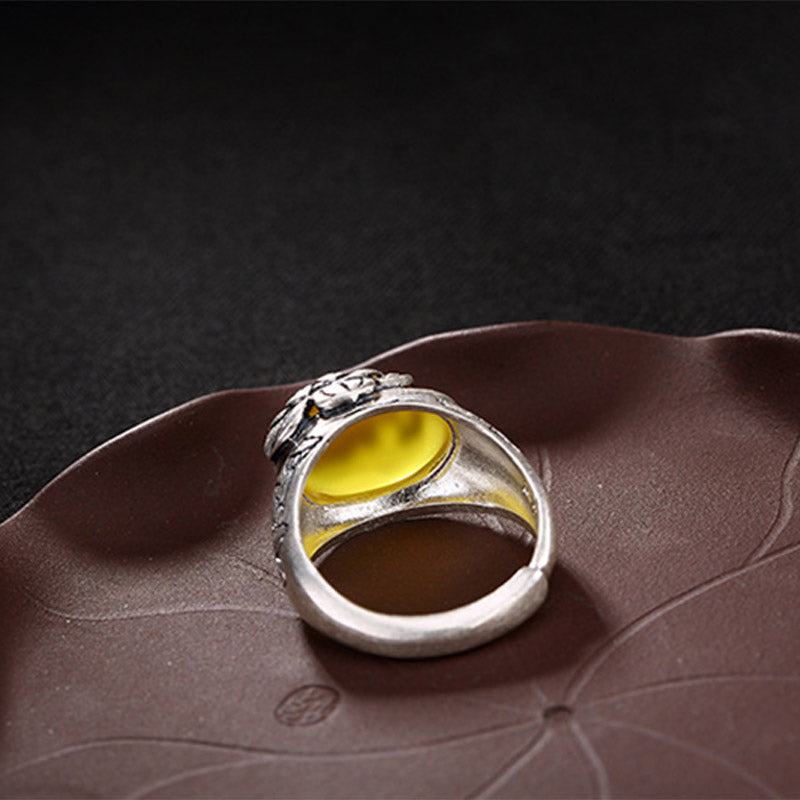 Buddha Stones Citrine Lotus Blessing Protection Adjustable Ring - image 4