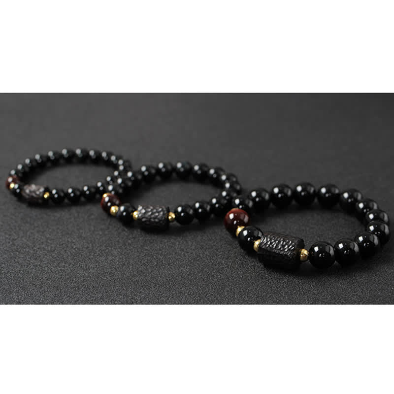 Black Obsidian Ebony Wood Red Tiger Eye Strength Couple Bracelet - image 17
