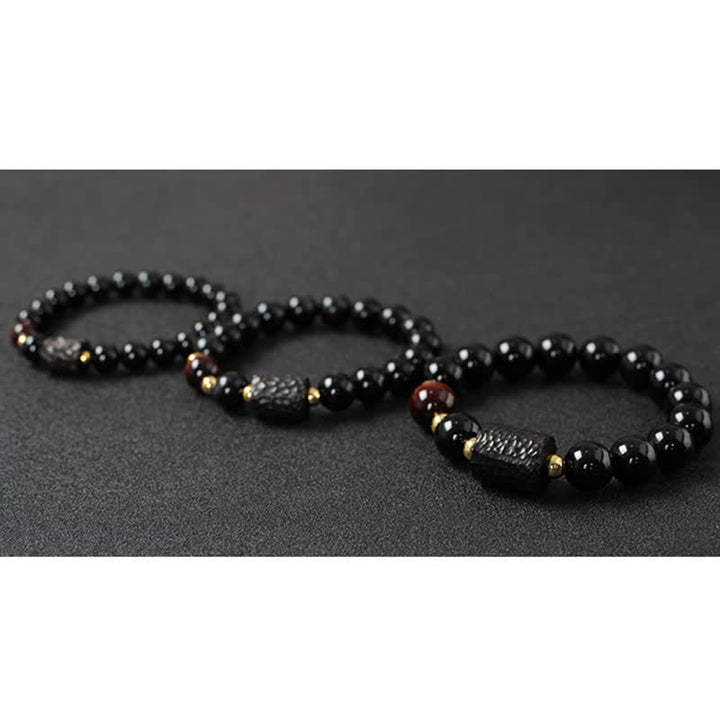 Black Obsidian Ebony Wood Red Tiger Eye Strength Couple Bracelet - image 17