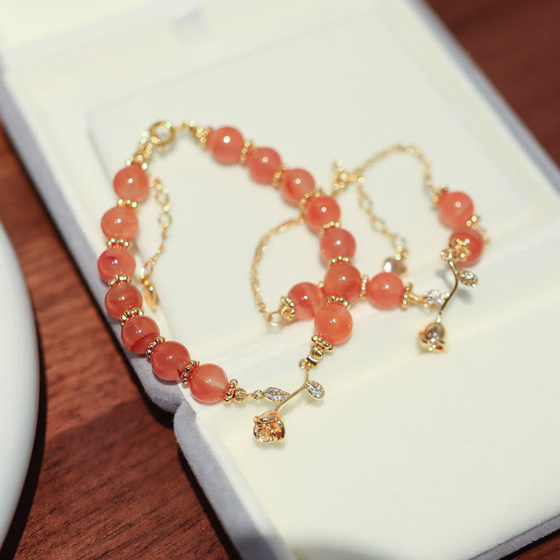 Buddha Stones Natural Red Agate Rose Confidence Calm Chain Bracelet - image 1