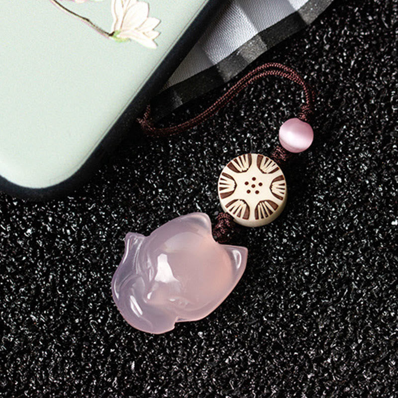 Natural Chalcedony Fox Harmony Phone Hanging Decoration - image 3