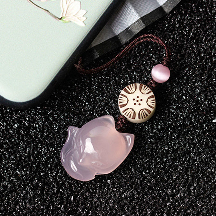 Natural Chalcedony Fox Harmony Phone Hanging Decoration - image 3