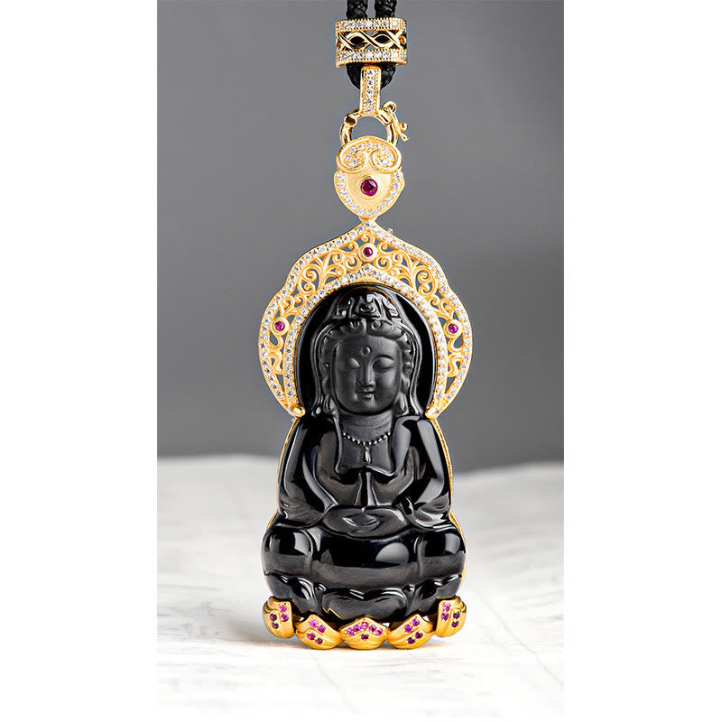 Buddha Stones 925 Sterling Silver Natural Black Jade Kwan Yin Avalokitesvara Wealth Necklace Pendant - image 7
